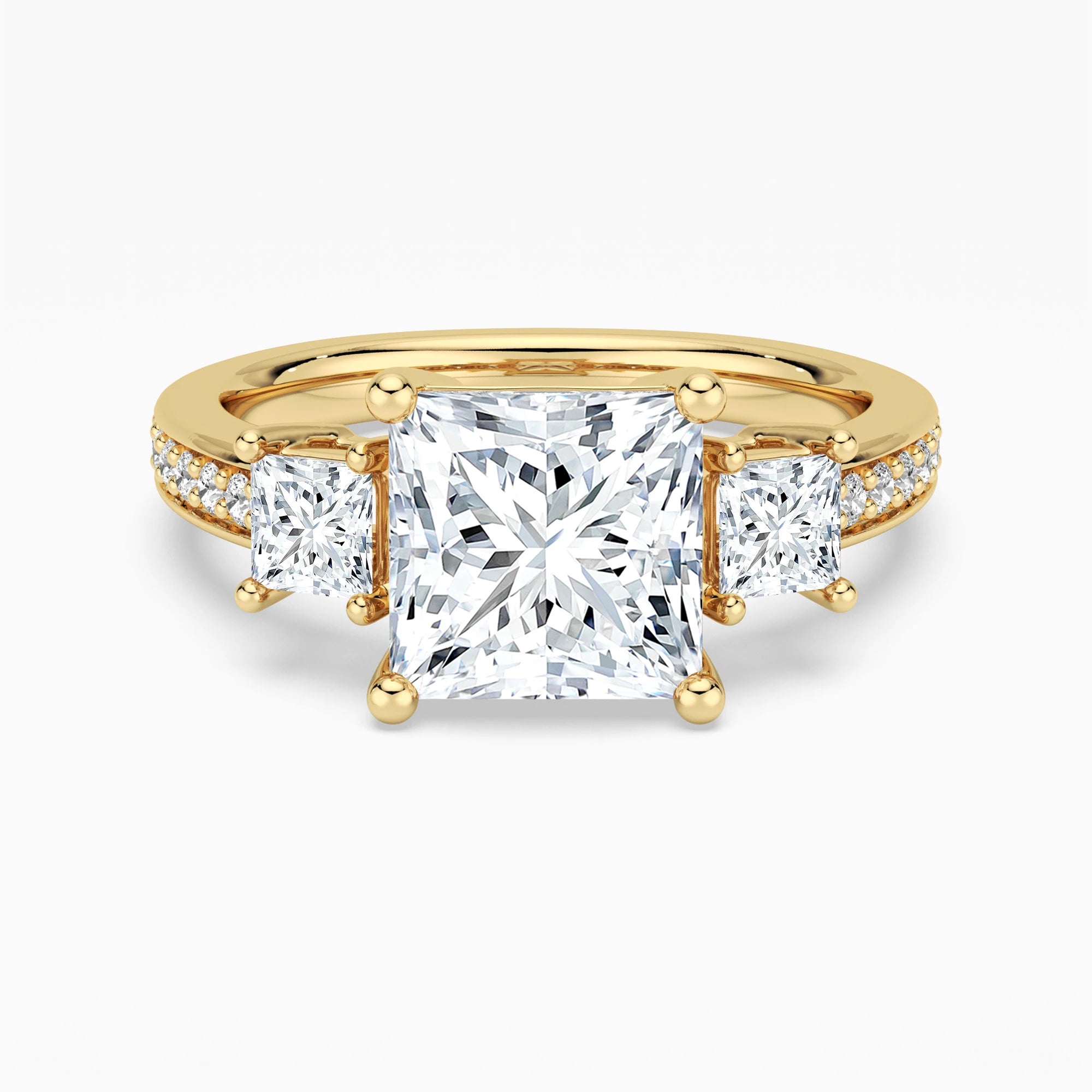 Three Stone Princess Shaped Moissanite Engagement Ring