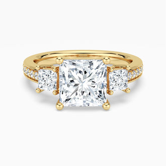 Three Stone Princess Shaped Moissanite Engagement Ring