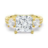 14K White Gold Three Stone Princess Shaped Moissanite Engagement Ring