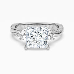 Twisted Band Princess Cut  Three Stone Moissanite Engagement Ring