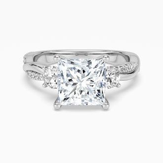 Twisted Band Princess Cut  Three Stone Moissanite Engagement Ring