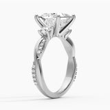 Twisted Band Princess Cut  Three Stone Moissanite Engagement Ring