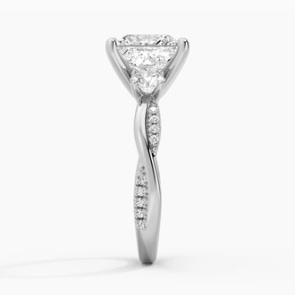 Twisted Band Princess Cut  Three Stone Moissanite Engagement Ring