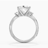 Twisted Band Princess Cut  Three Stone Moissanite Engagement Ring