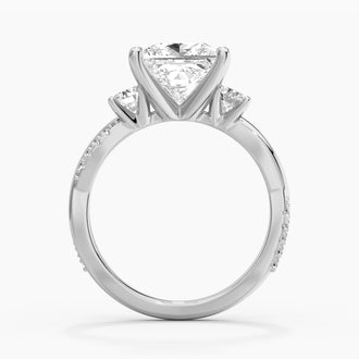 Twisted Band Princess Cut  Three Stone Moissanite Engagement Ring