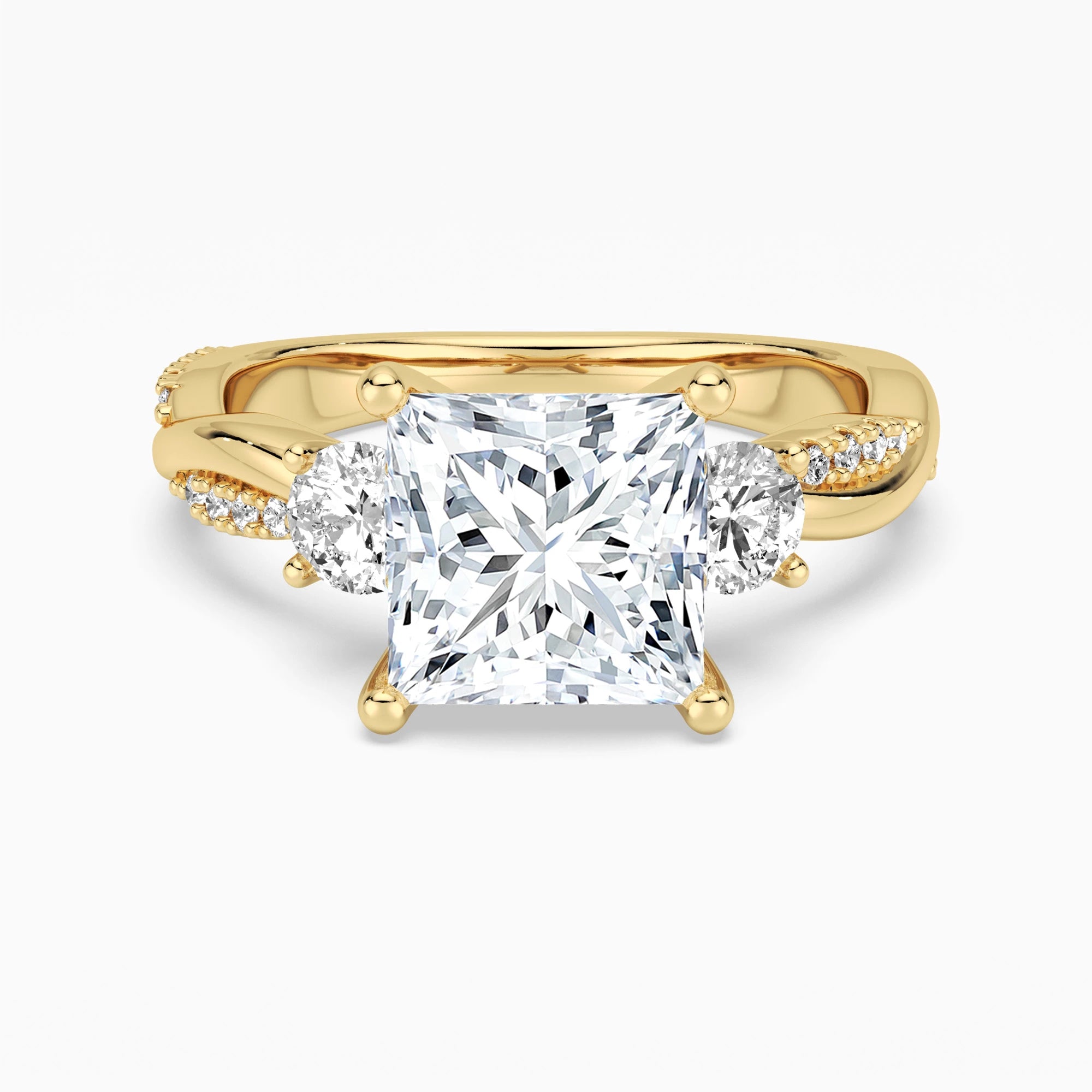 Twisted Band Princess Cut  Three Stone Moissanite Engagement Ring