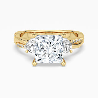 Twisted Band Princess Cut  Three Stone Moissanite Engagement Ring