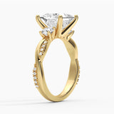 Twisted Band Princess Cut  Three Stone Moissanite Engagement Ring
