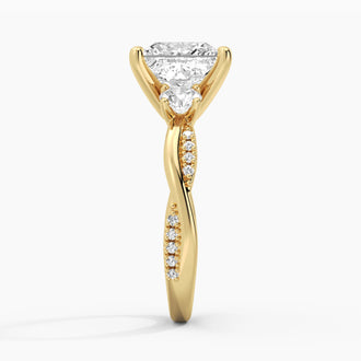 Twisted Band Princess Cut  Three Stone Moissanite Engagement Ring
