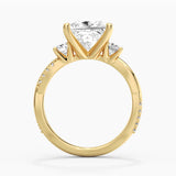 Twisted Band Princess Cut  Three Stone Moissanite Engagement Ring