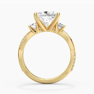 Twisted Band Princess Cut  Three Stone Moissanite Engagement Ring