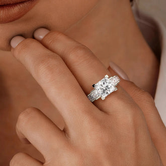 Unique Cinderella Staircase Princess Cut Moissanite Engagement Ring