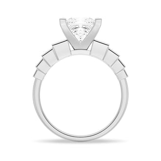 Unique Three Stone Princess-Cut Moissanite Bridal Set in Sterling Silver - MSBLUE Jewelry