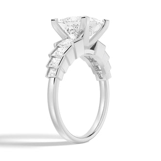 4.76 CTW. Unique Three Stone Princess-Cut Moissanite Ring in Sterling Silver