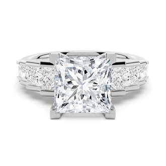 4.76 CTW. Unique Three Stone Princess-Cut Moissanite Ring in Sterling Silver