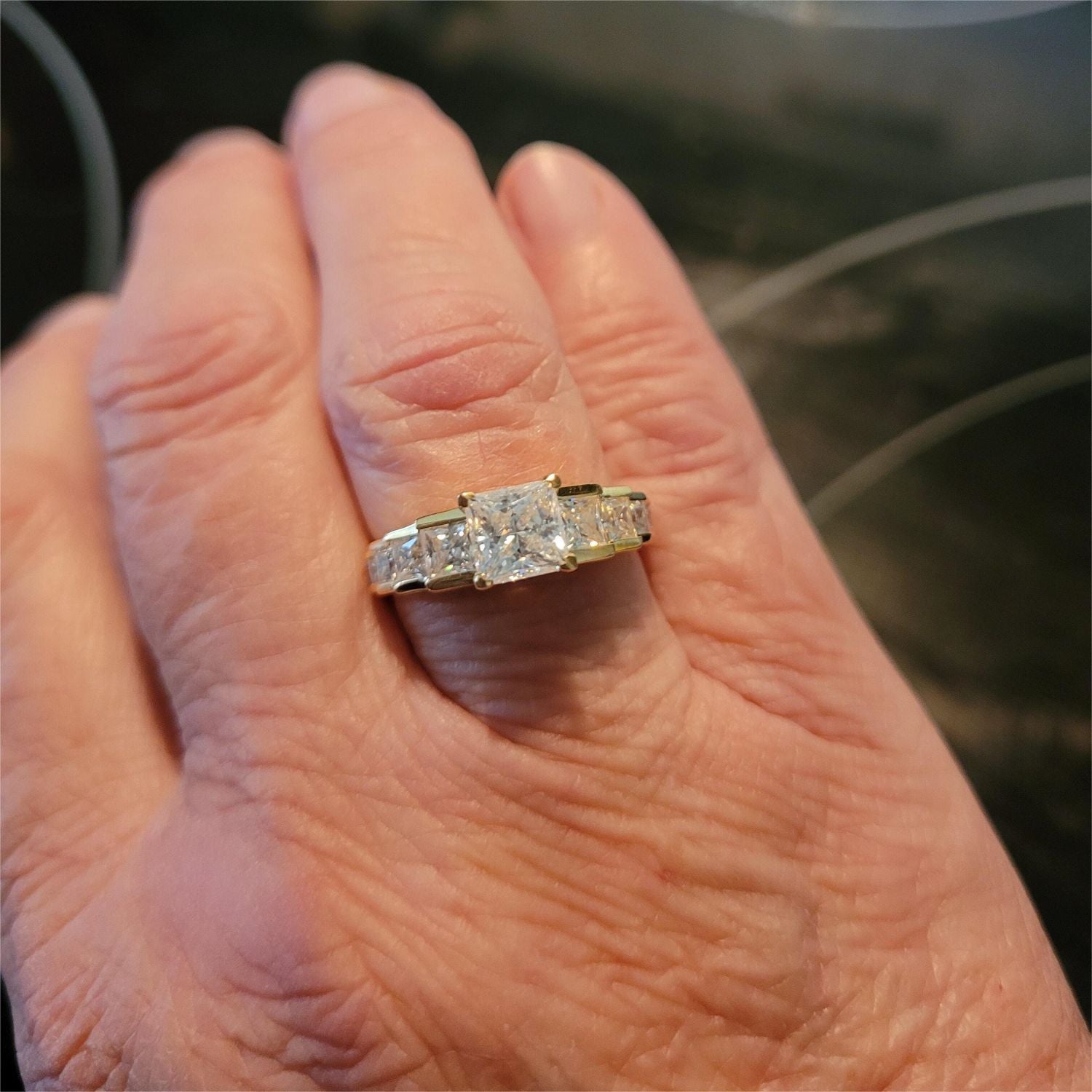 Unique Three Stone Princess-Cut Moissanite Bridal Set in Sterling Silver