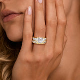 Custom Unique Cinderella Staircase Princess Cut Gold Moissanite Ring Set with Matching Wedding Band