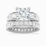 Custom Unique Cinderella Staircase Princess Cut Gold Moissanite Ring Set with Matching Wedding Band