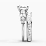 Custom Unique Cinderella Staircase Princess Cut Gold Moissanite Ring Set with Matching Wedding Band