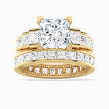 Custom Unique Cinderella Staircase Princess Cut Gold Moissanite Ring Set with Matching Wedding Band
