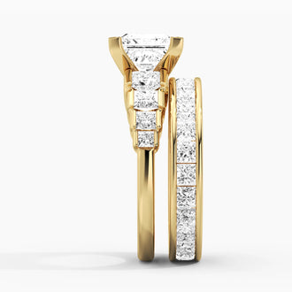 Unique Cinderella Staircase Princess Cut Moissanite Ring Set with Matching Wedding Band