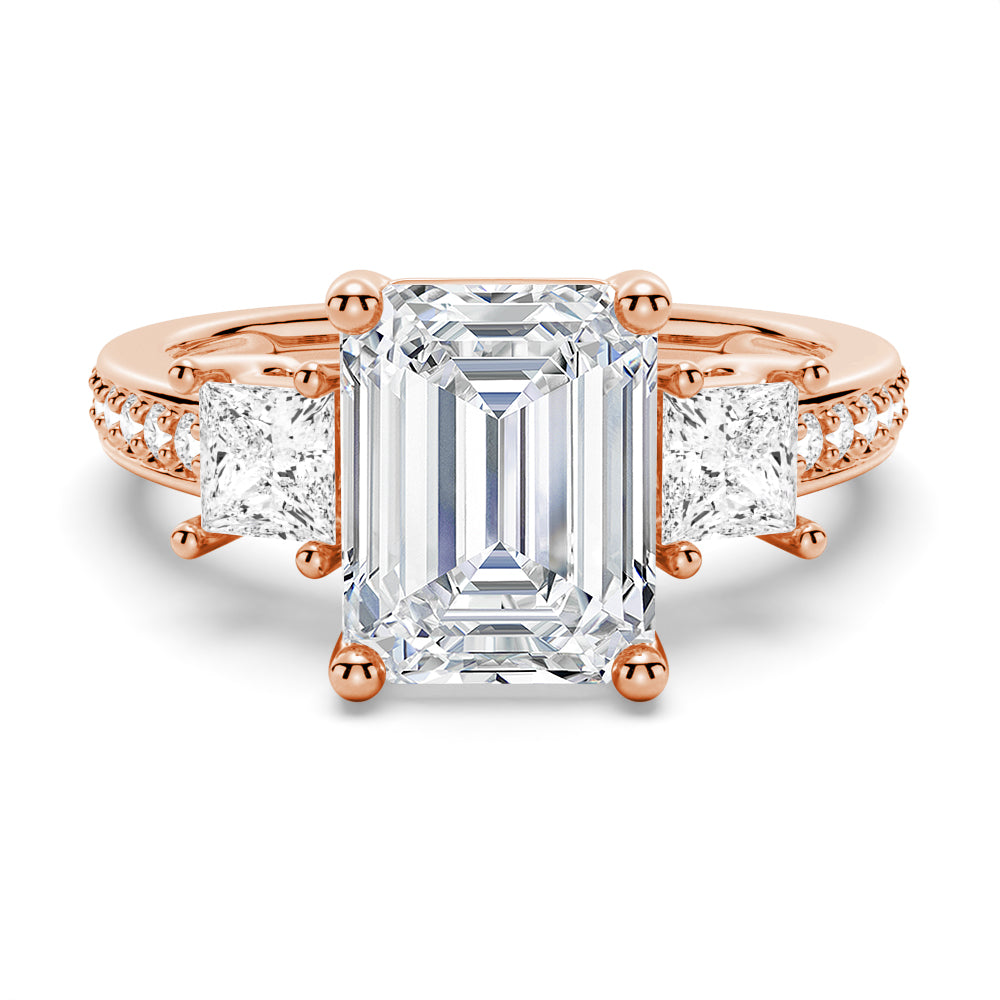 3 CT. Emerald Shaped Three Stone Engagement Ring