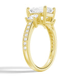 3 CT. Emerald Shaped Three Stone Engagement Ring