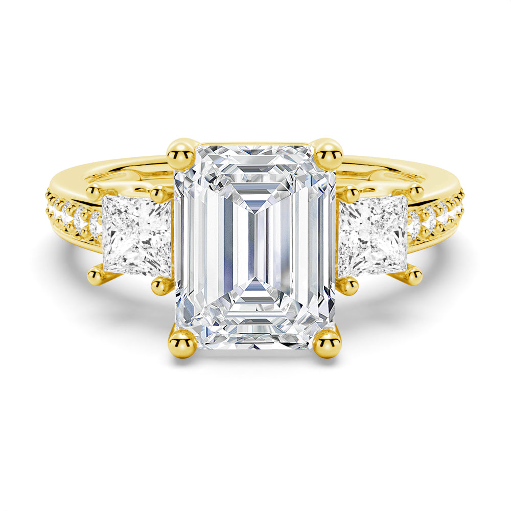Emerald Shaped Three Stone Engagement Ring
