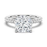 French Pavé Cushion Cut Moissanite Engagement Ring