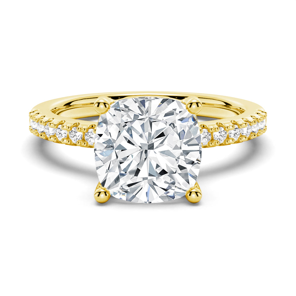 French Pavé Cushion Cut Moissanite Engagement Ring