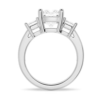 Three Stone Cushion-Shaped Engagement Ring With Princess Cut Accents - MSBLUE Jewelry