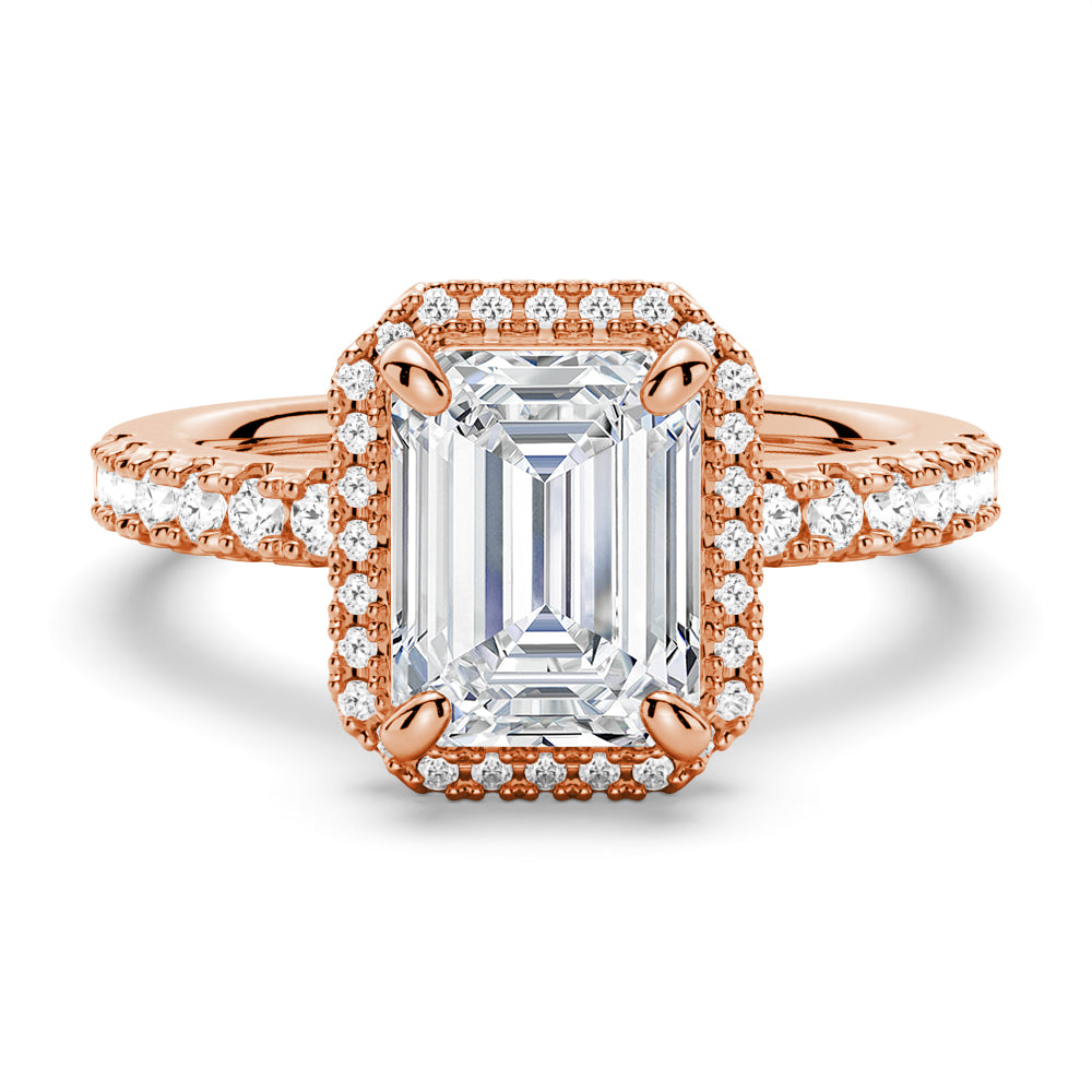 Halo Pavé Emerald Cut Engagement Ring