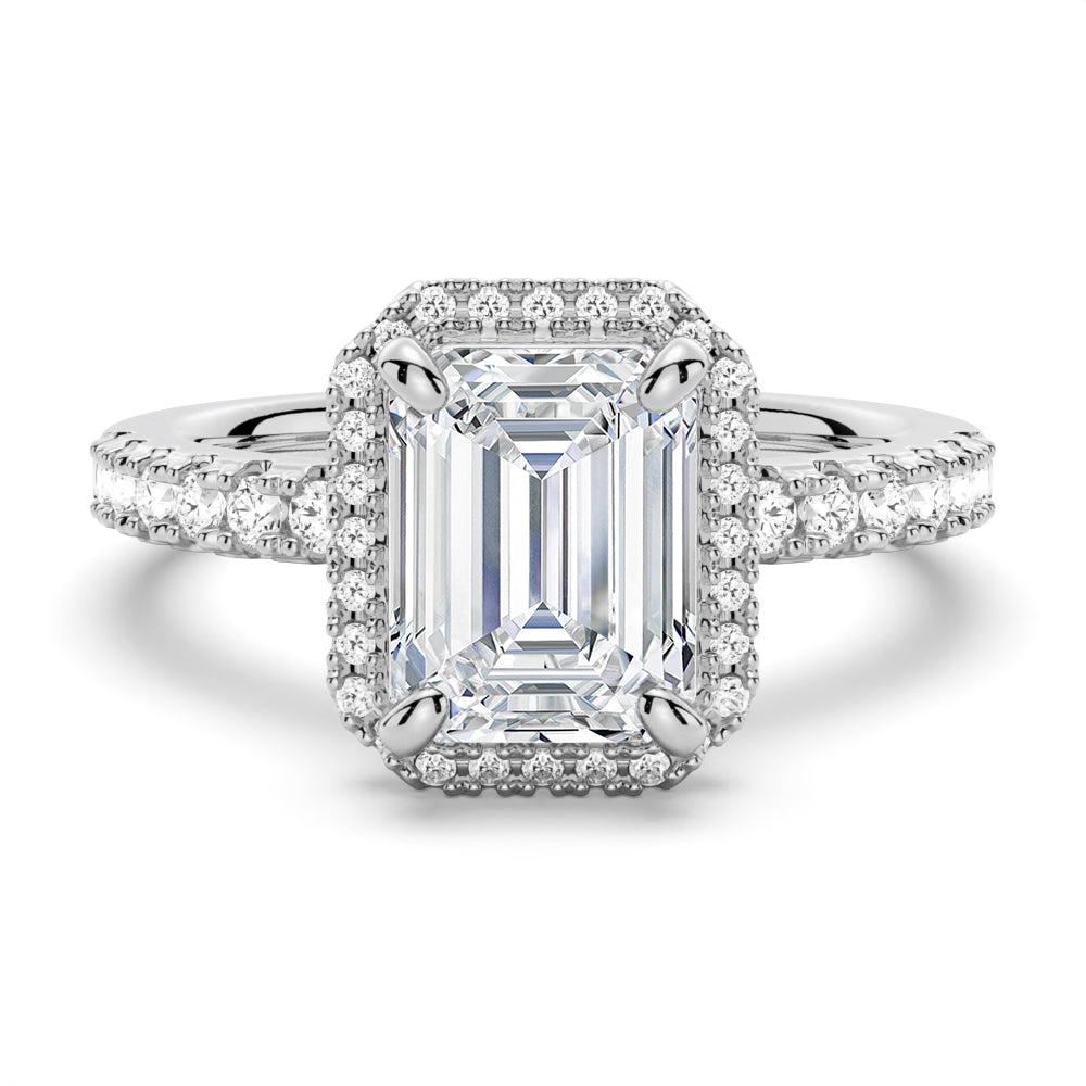 3 CT. Halo Pavé Emerald Cut Engagement Ring