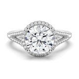3 CT. Round Halo Moissanite Engagement Ring With Pavé Split Band