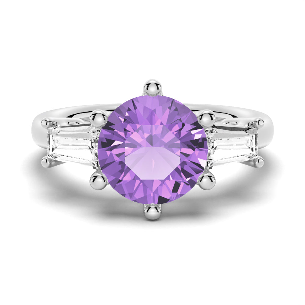 1 CT. Natural Amethyst Three Stone Ring  [Ships within 24 hrs]