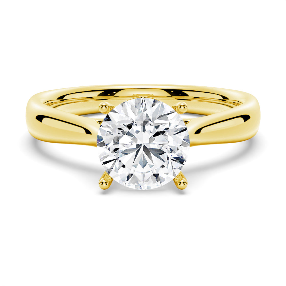 Classic Solitaire Round Moissanite Ring With Tapered Band