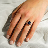3 CT. Side Stone Lab Grown Sapphire Engagement Ring With Hidden Halo