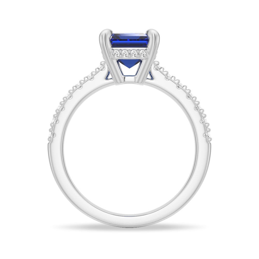 3 CT. Side Stone Lab Grown Sapphire Engagement Ring With Hidden Halo