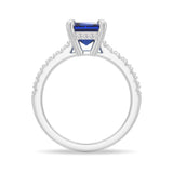 3 CT. Side Stone Lab Grown Sapphire Engagement Ring With Hidden Halo