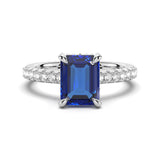 3 CT. Side Stone Lab Grown Sapphire Engagement Ring With Hidden Halo