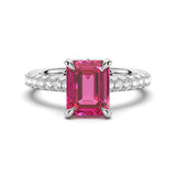 3 CT. Side Stone Lab Grown Ruby Engagement Ring With Hidden Halo