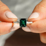 3 CT. Side Stone Lab Grown Emerald Engagement Ring With Hidden Halo