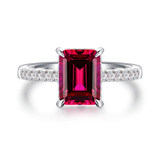 3 CT. Side Stone Lab Grown Ruby Engagement Ring With Hidden Halo
