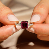 3 CT. Side Stone Lab Grown Ruby Engagement Ring With Hidden Halo