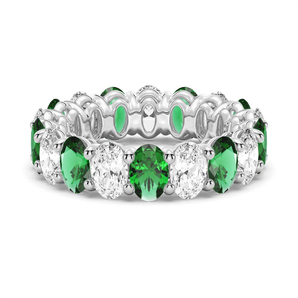 6.6 CT. Lab Grown White Sapphire with Green Gemstone Band - MSBLUE Jewelry