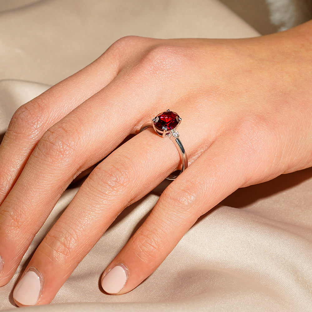 2 CT. Perfect Fit Three Stone Oval Lab Grown Ruby Ring