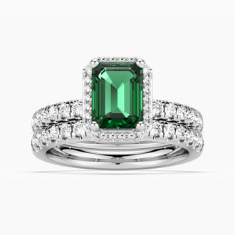 2 CT. Lab Grown Emerald Ring Set with Matching Wedding Band