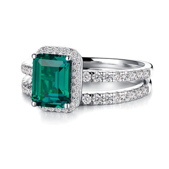 2 CT. Lab Grown Emerald Ring Bridal Set In Sterling Silver - MSBLUE Jewelry