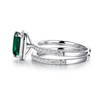 2 CT. Lab Grown Emerald Ring Bridal Set In Sterling Silver - MSBLUE Jewelry