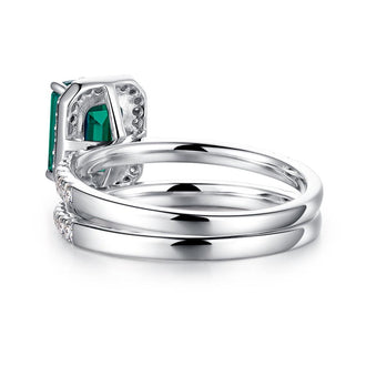 2 CT. Lab Grown Emerald Ring Bridal Set In Sterling Silver - MSBLUE Jewelry